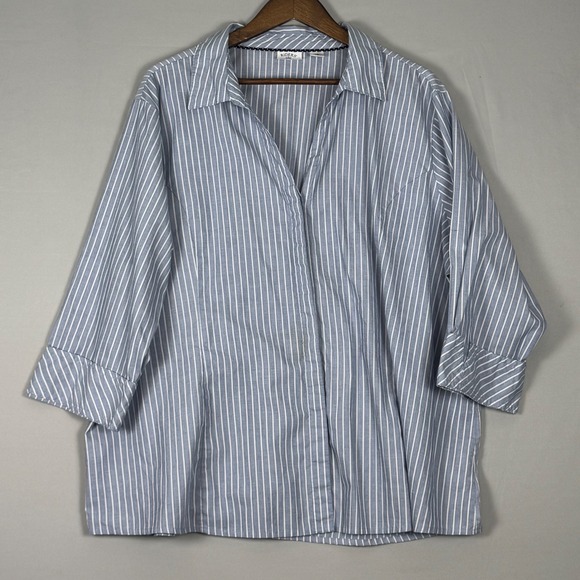 Riders by Lee Tops - Riders by Lee Button Up Shirt Womens 3X Blue White Striped Excellent 3/4 Sleeve